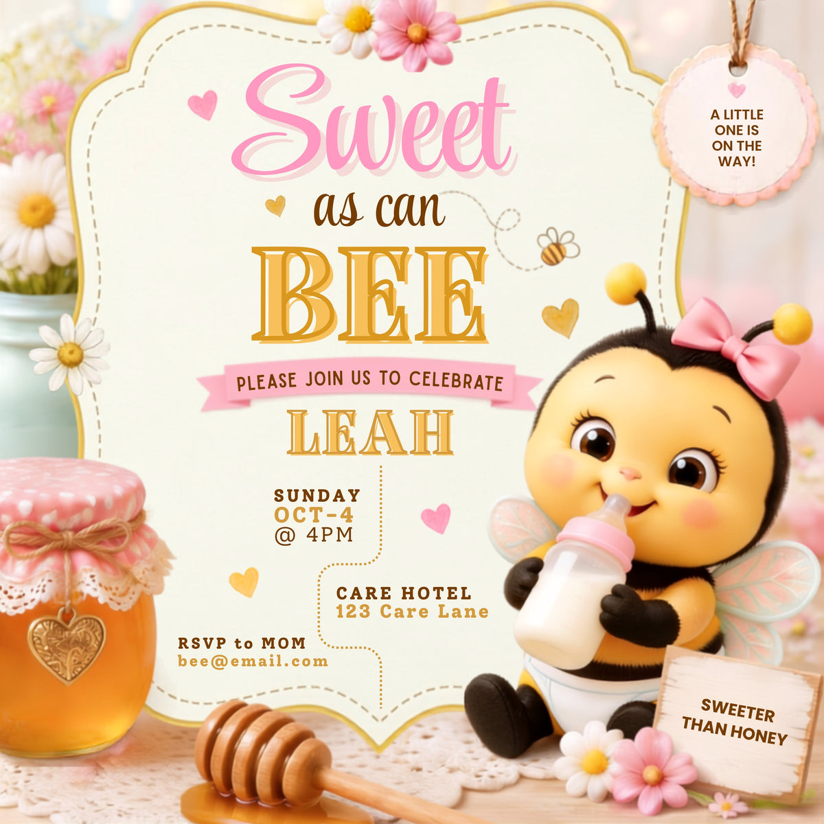 Sweet as can bee - Baby Shower Invitation Pack (Girl)