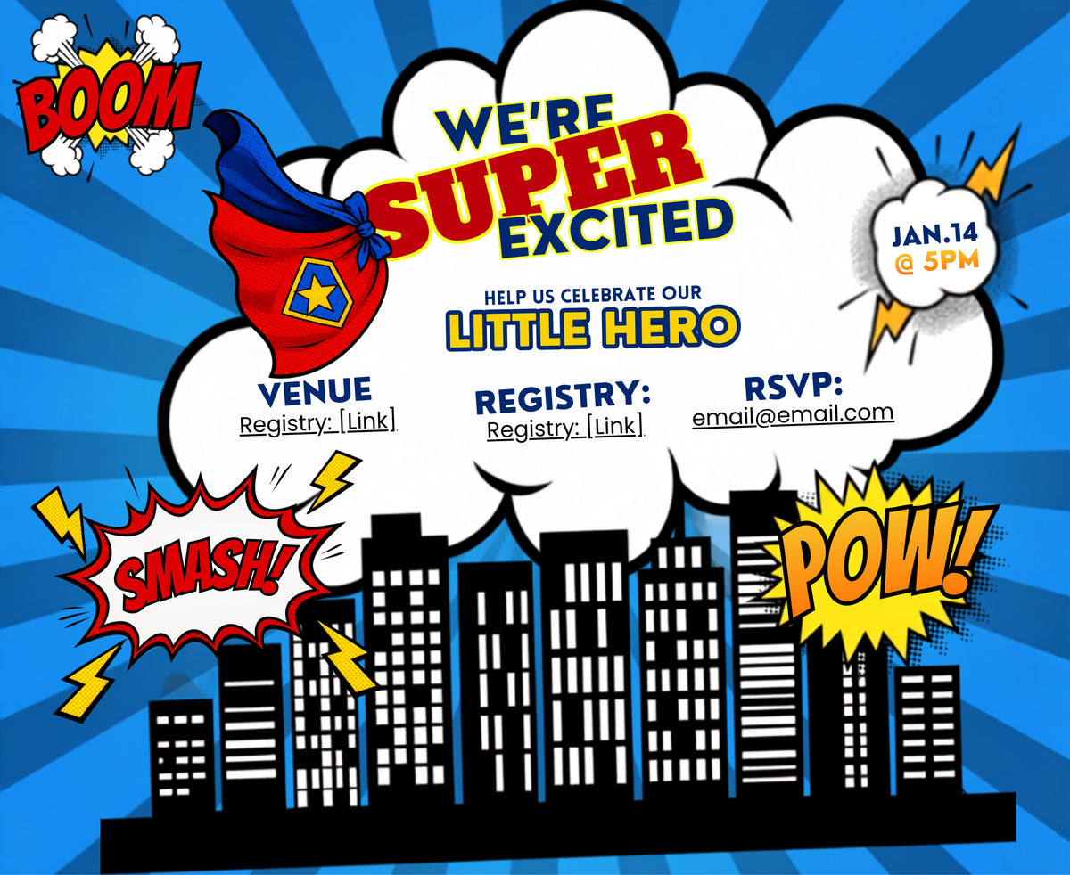Little Hero — Superhero Birthday Invitation (Boy)